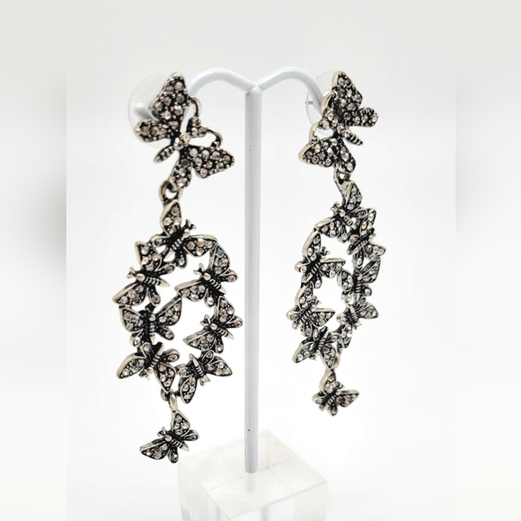 Oscar de la Renta Clear Diamond Swarovski Crystal Butterfly Dangle/Drop Earrings - Picture 8 of 13